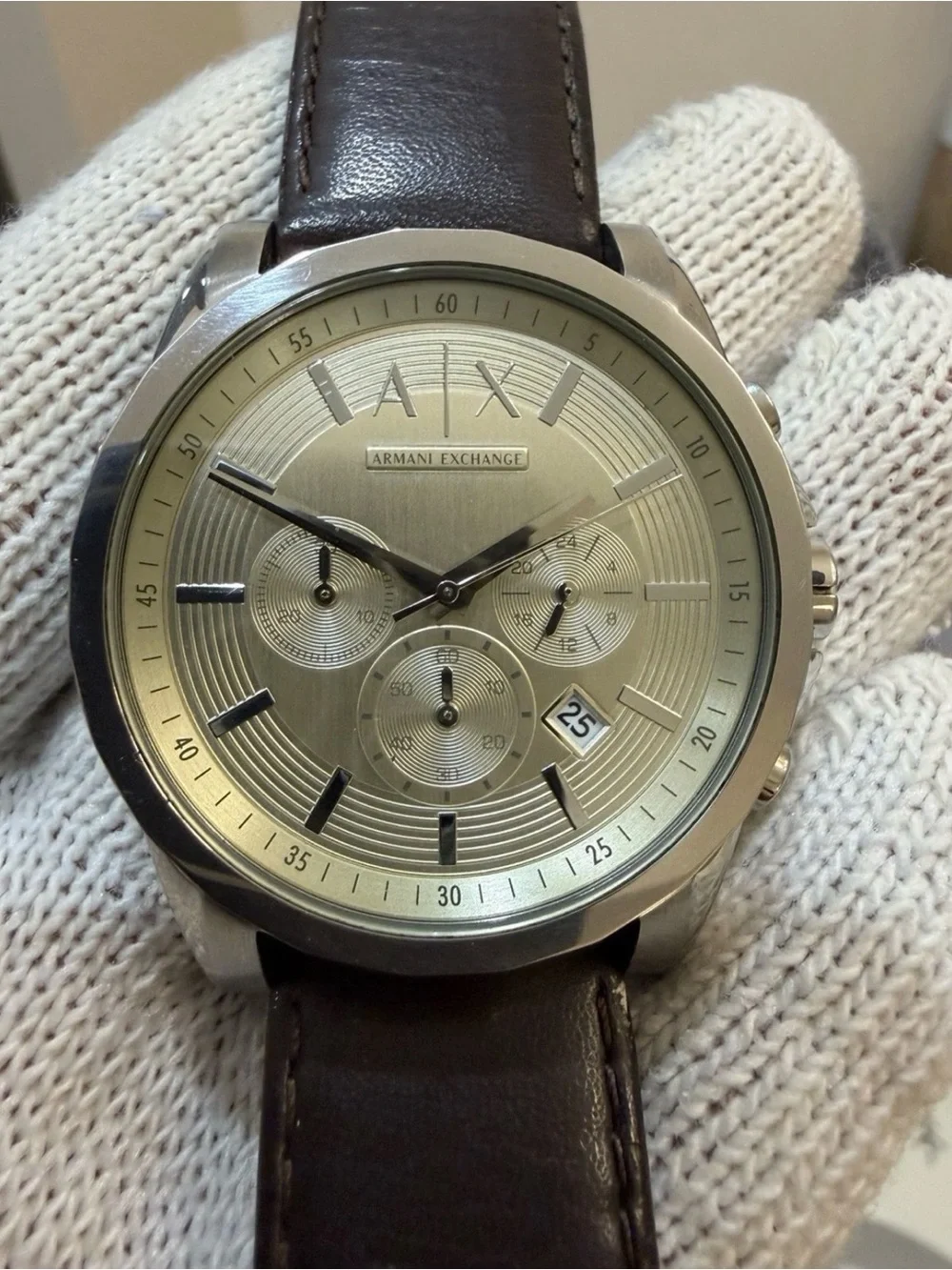 Armani Exchange Outerbanks AX2506 Mens Chronograph Brown Leather Watch 45mm AX